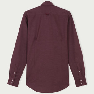 Camicia Uomo 2 Bottoni Button Down Slim Jacquard Fantasia Rosso Bordeaux/Bianco