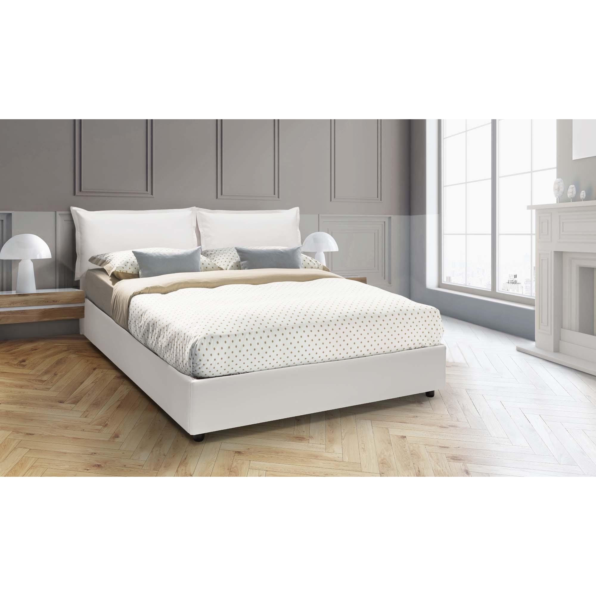 Letto matrimoniale Jasmine, Letto contenitore con rivestimento in ecopelle, 100% Made in Italy, Apertura frontale, con materasso Cm 160x200 incluso, Bianco