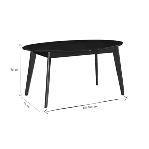 Table extensible rallonges intégrées rectangulaire en bois noir L160-200 cm MARIK