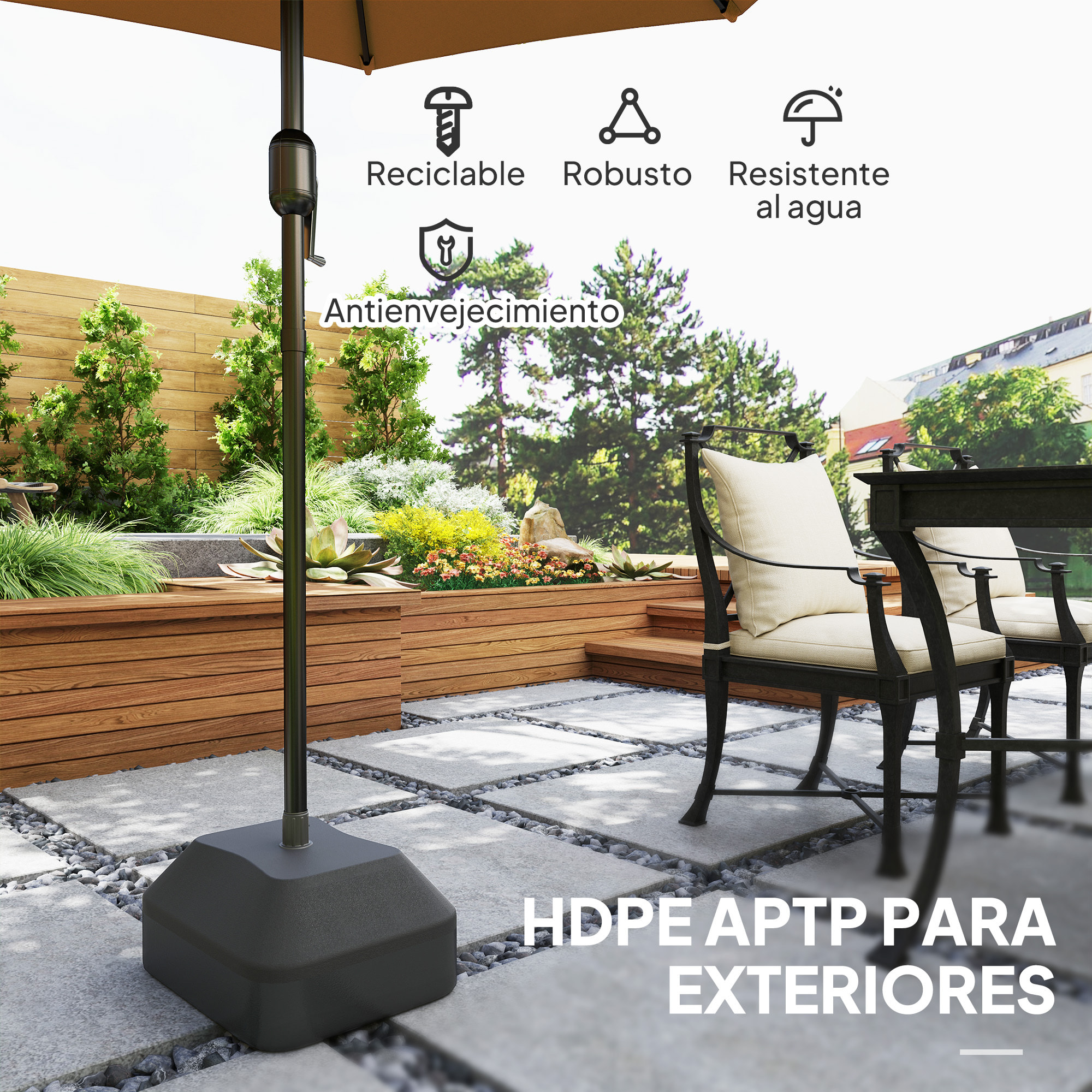 Base para Sombrilla Soporte para Parasol Pie para Sombrilla Rellenable con Agua 20L o Arena 24kg para Jardín Terraza Negro