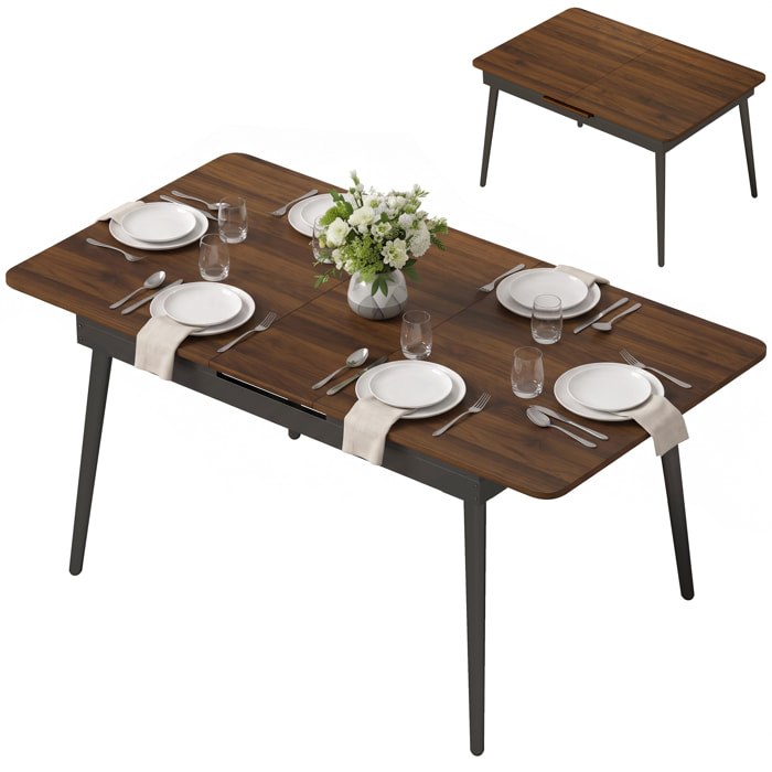 HOMCOM Mesa de Comedor Extensible, Mesa de Cocina Rectangular para 4-6 Personas, Estilo Industrial, Esquinas Redondeadas, 130-160x85x75 cm, Nogal Claro