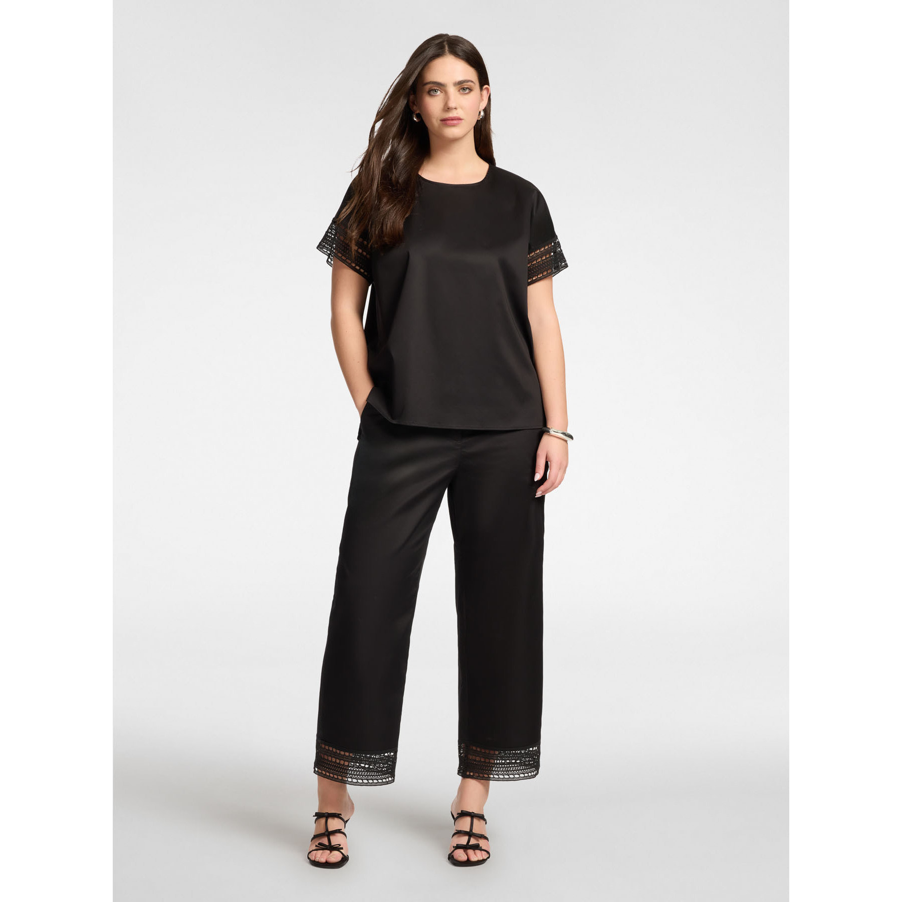 Elena Mirò - Blusa con bordes de encaje - Negro