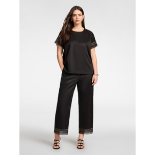 Elena Mirò - Blusa con bordes de encaje - Negro