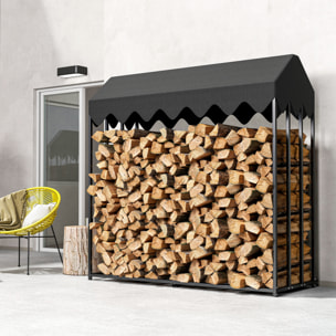 Estante de Leña Metálico, 186x70x185 cm, Leñero Exterior con Cubierta Impermeable 600D Oxford, Marco de Acero, Soporte para Leña de Chimenea, Carga 300 kg, para Jardín, Terraza