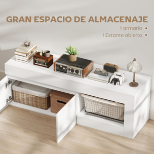 Mueble de TV Moderno, Mesa de TV para Salón con 2 Puertas, Estante Abierto, para Televisión 60 Pulgadas, 140x40x48 cm, Blanco