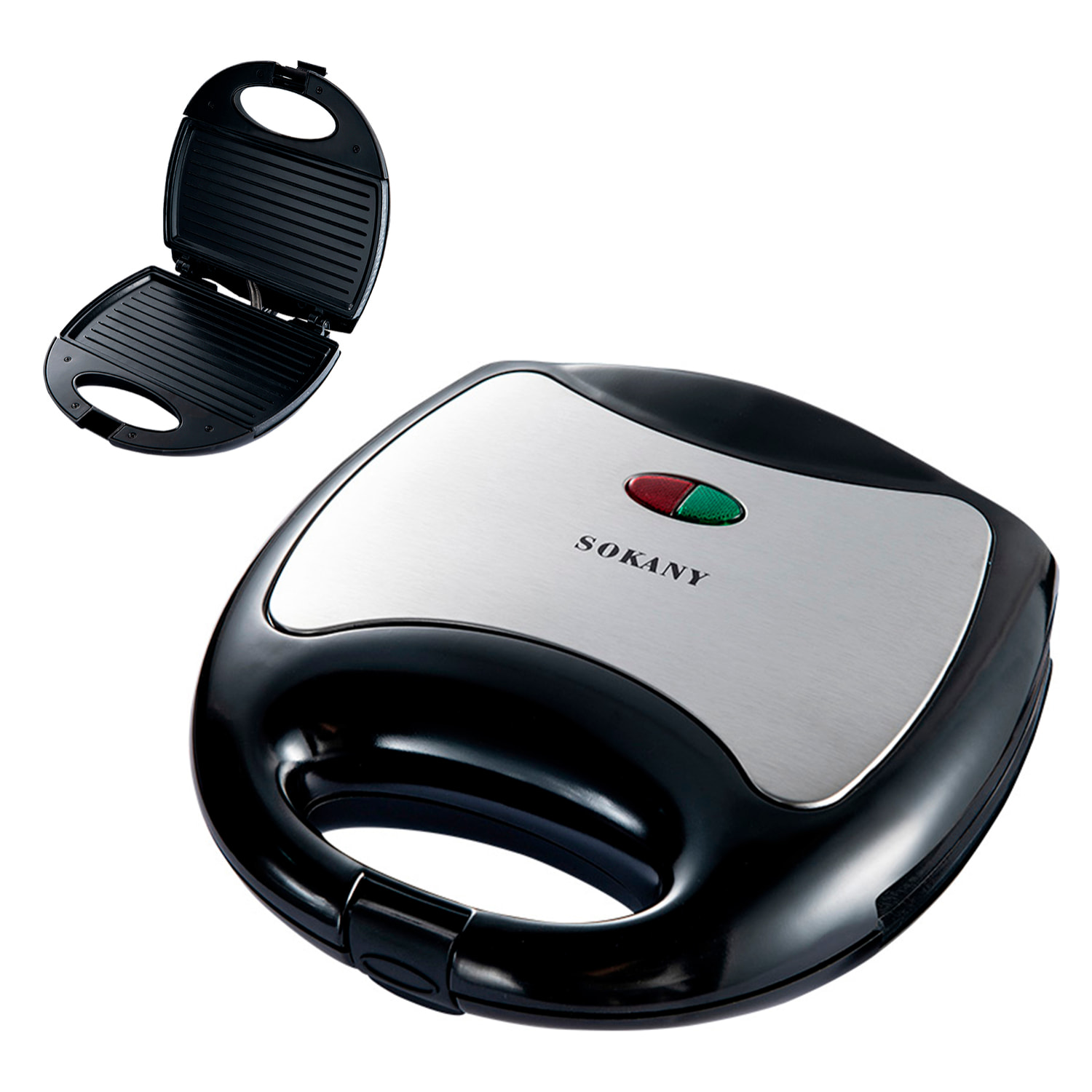 Sandwichera antiadherente con 750W de potencia y luz indicadora.