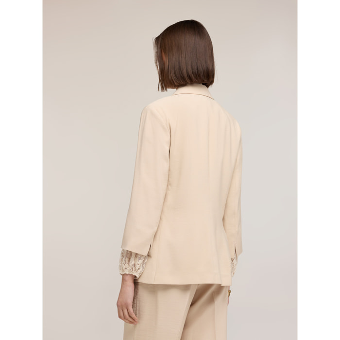 Motivi - Blazer monopetto in tencel con pizzo - Beige