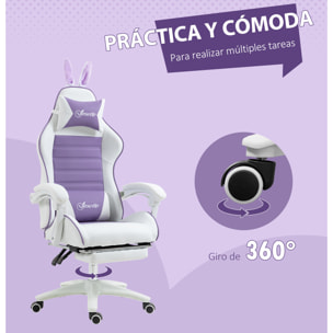 Silla Gaming Ergonómica Reclinable 135°, Silla Gamer Racing de Cuero PU con Soporte Lumbar, Altura Ajustable, Reposacabezas y Reposapiés Retráctil, para Oficina, Estudio, Púrpura
