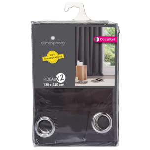Lot de 2 rideaux occultants gris ardoise 135x240cm