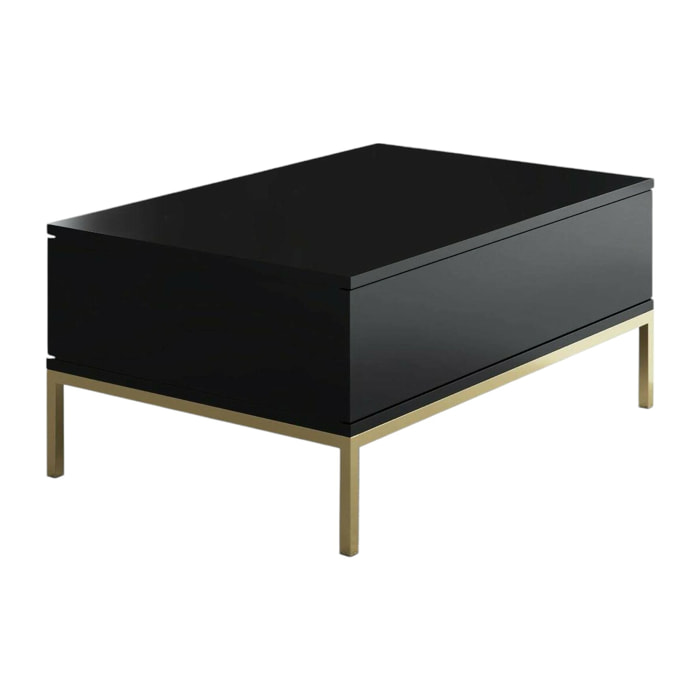 Tavolino da salotto Vespero, Tavolo basso da caffè, Portariviste per divano, Ripiano da soggiorno, 90x60h40 cm, Nero e Oro