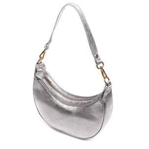 Asís borsa a tracolla e a mano, in pelle autentica con finitura in suede laminato, con design a mezzaluna.