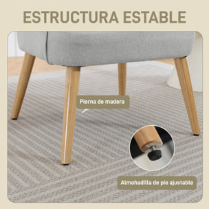 Butaca de Salón Moderna, Sillón Lectura Tapizado en Lino con Patas de Madera, Reposabrazos Acolchado Grueso y Almohadillas Ajustables para Dormitorio, Oficina, Estudio, Carga 120 kg, Gris Claro