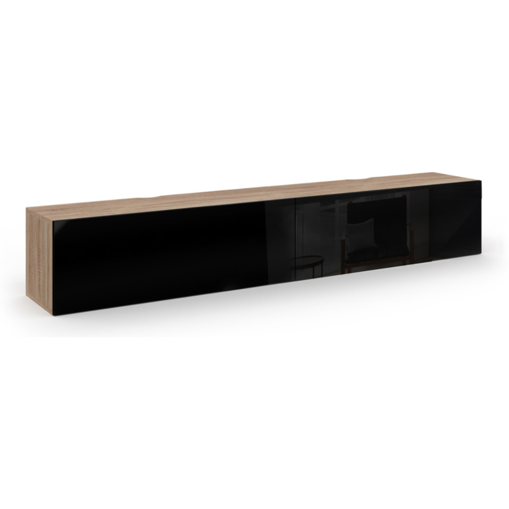 Meuble TV suspendu Michigan bois et noir 180cm