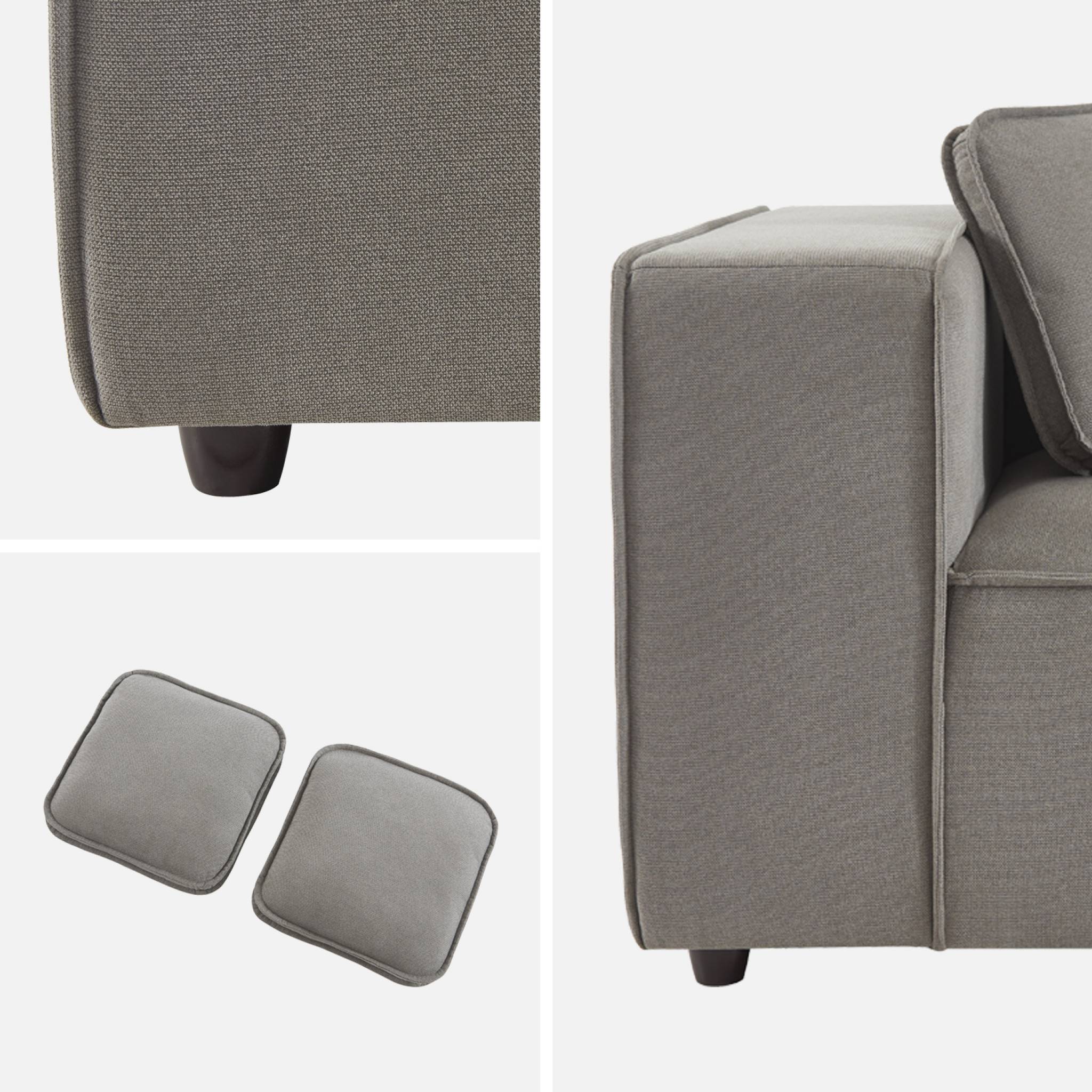 Canapé modulable tissu gris 3-4 places déperlant. 2 corners + 1 assise + 1 pouf