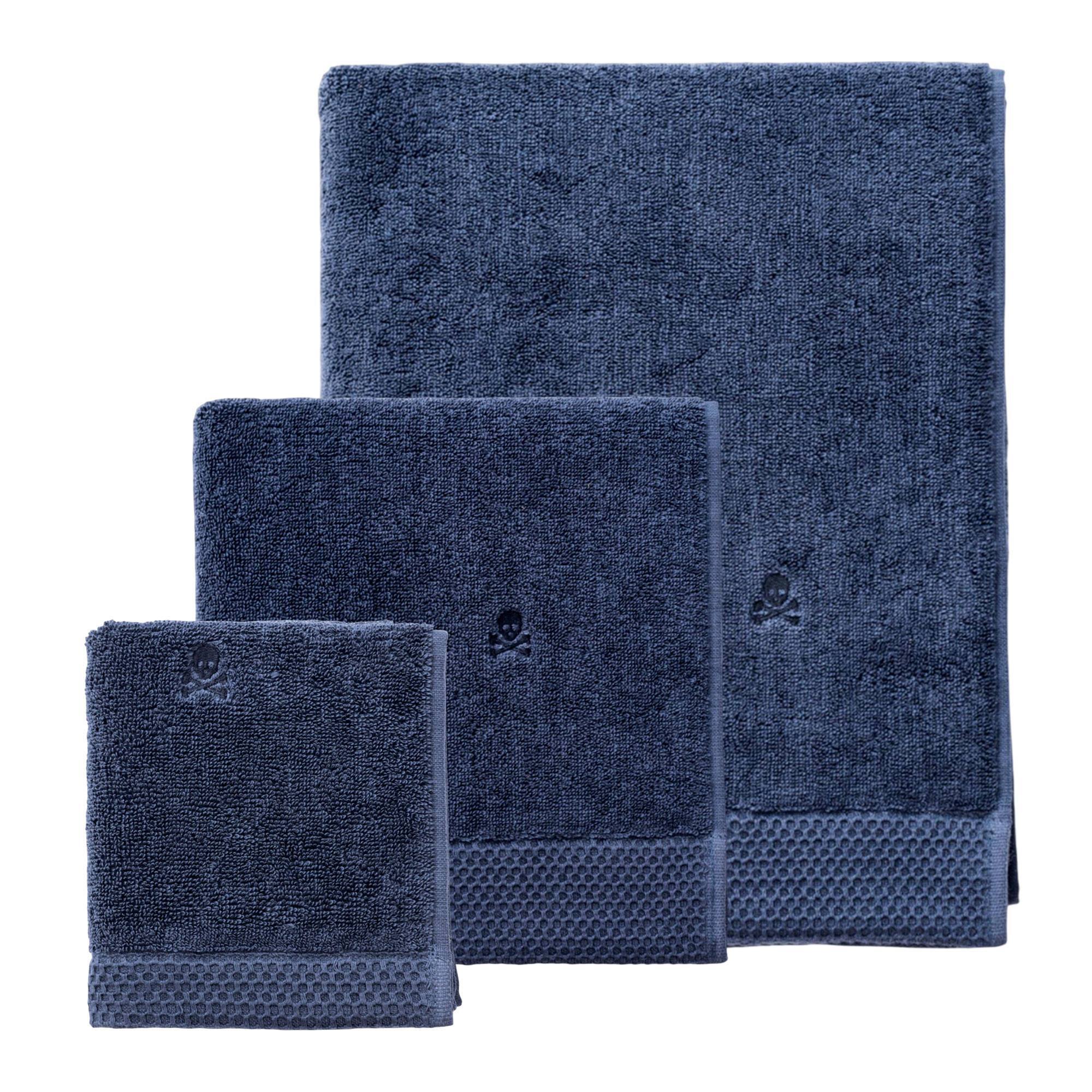Juego de toallas nidus (30x50cm + 50x100cm + 90x150cm) 100% algodón en color azul marino con logo bordado scalpers home