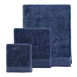 Juego de toallas nidus (30x50cm + 50x100cm + 90x150cm) 100% algodón en color azul marino con logo bordado scalpers home
