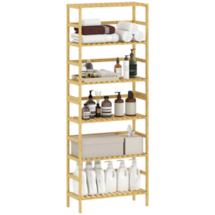 Estantería de Bambú de 6 Niveles, Estantería Almacenaje, Estantes Ajustables, Librería Estrecha para Espacios Pequeños, Baño, Sala de Estar y Cocina, 60x26x161 cm, Natural