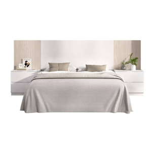 Testiera letto Dujuan, Spalliera, Testata per camera da letto, Poggiatesta, 259x34 h106 cm, Bianco e Rovere