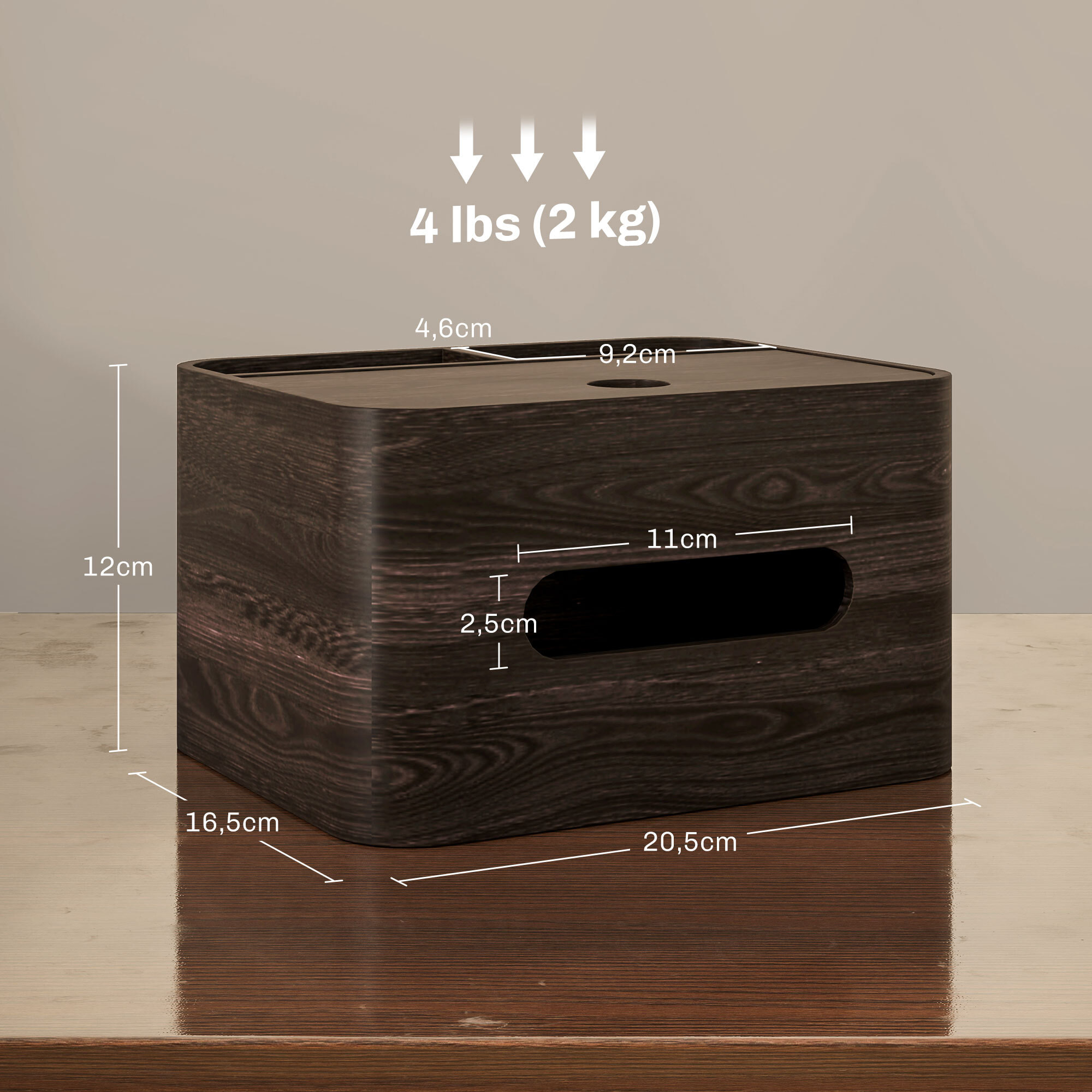 Organiseur de bureau rangement bureau - 2 compartiments, boîte à mouchoirs - aspect bois foncé