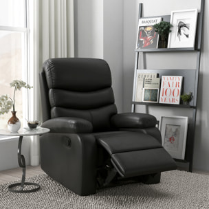 Fauteuil relax inclinable réglable repose-pied intégré revêtement synthétique noir