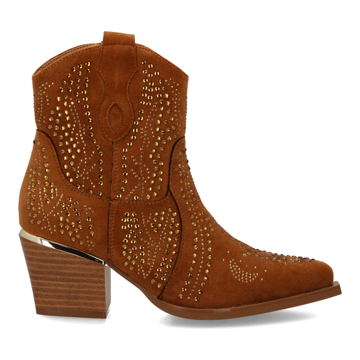 Botin de mujer con detalles brillantes y estilo Cowboy, ideal Otoño invierno