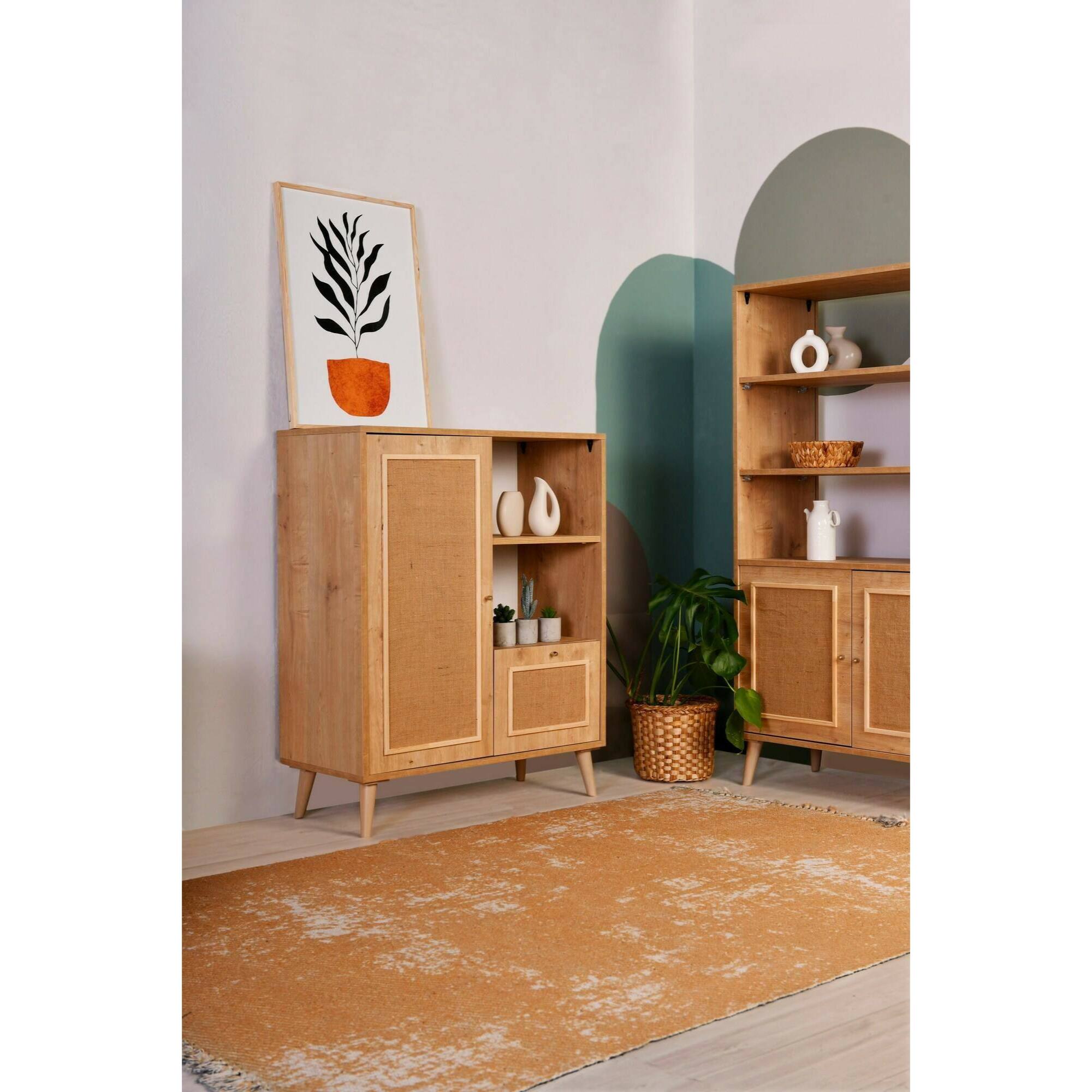 Credenza Dpozz, Buffet da soggiorno, Madia da salotto, Dispensa da cucina, 90x40h110 cm, Quercia