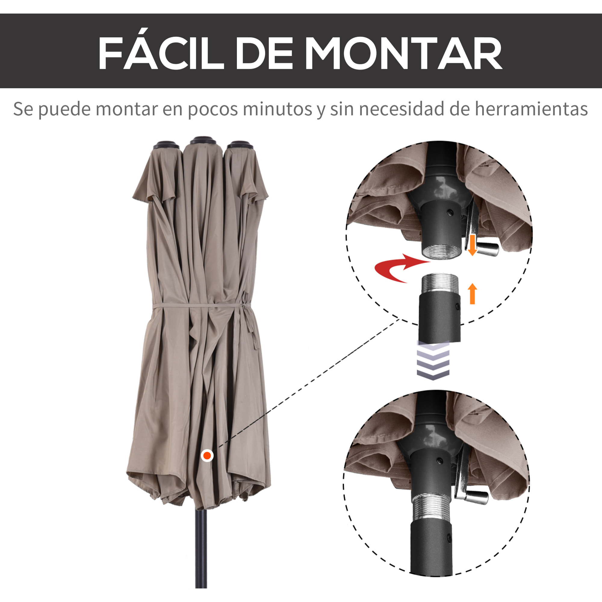 Sombrilla Doble de Tela de Poliá©ster 4.6x2.7x2.4m Cafá©