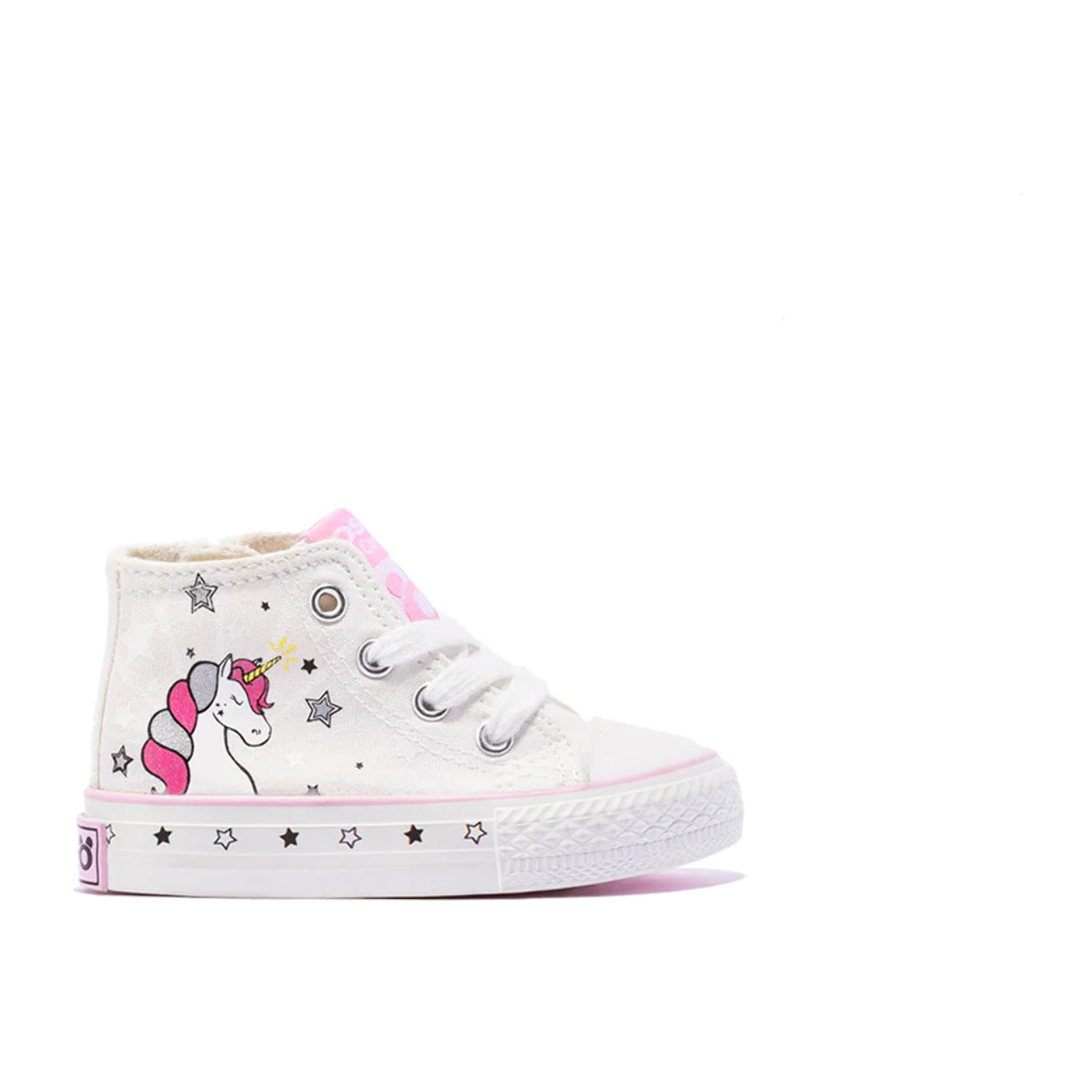 Zapatillas Altas de Bebé de Lona Con Estampado de Unicornio en Blanco