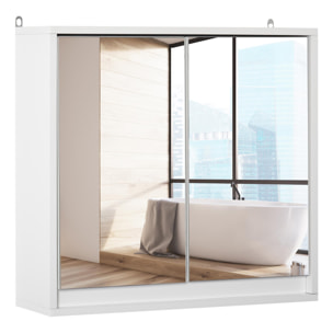 Armoire murale miroir salle de bain 2 étagères dim. 48L x 14l x 45H cm panneaux particules MDF blanc