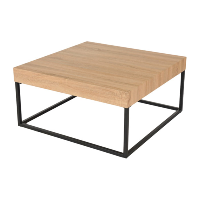 Table basse carré 80x80 cm en décor bois de chêne et pieds métal noir - LUNA