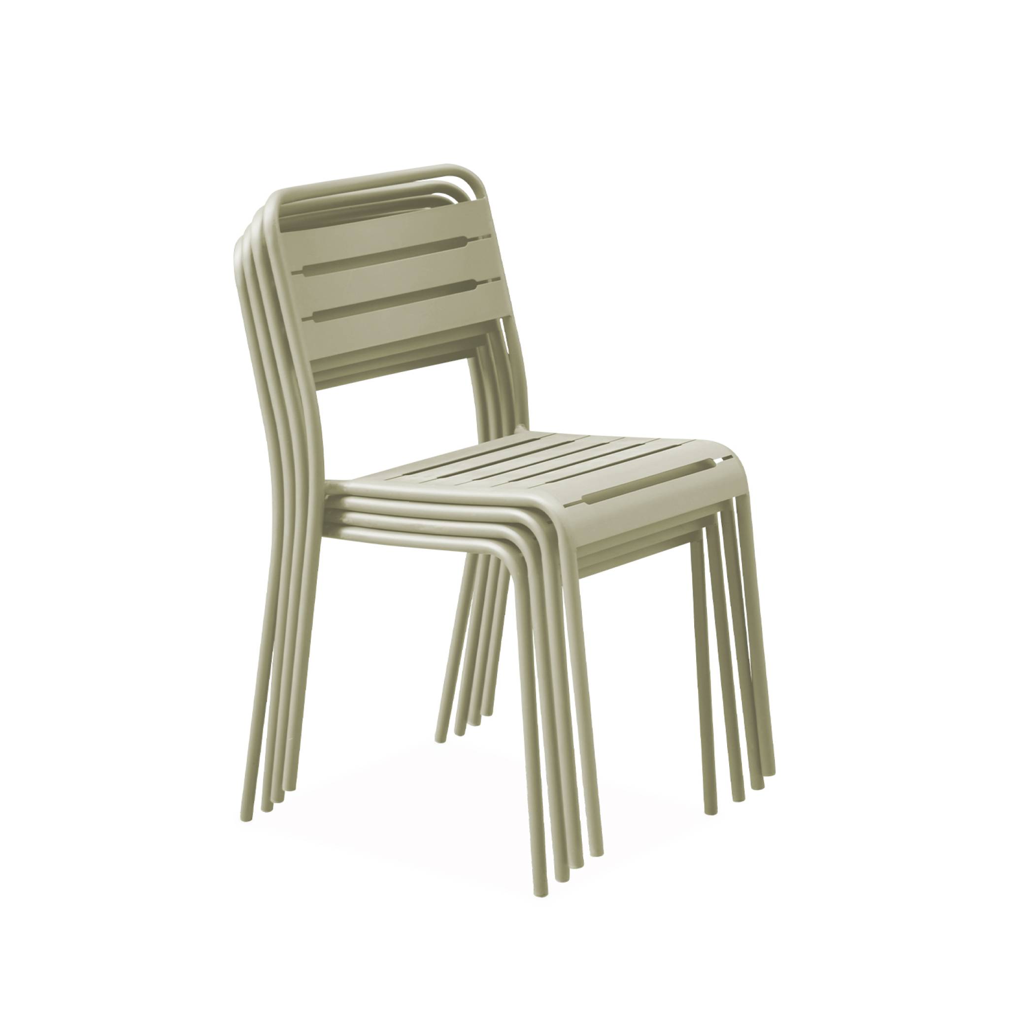 Lot de 4 chaises de jardin acier. 4 places. beige. Amelia. L44 x P52 x H79cm