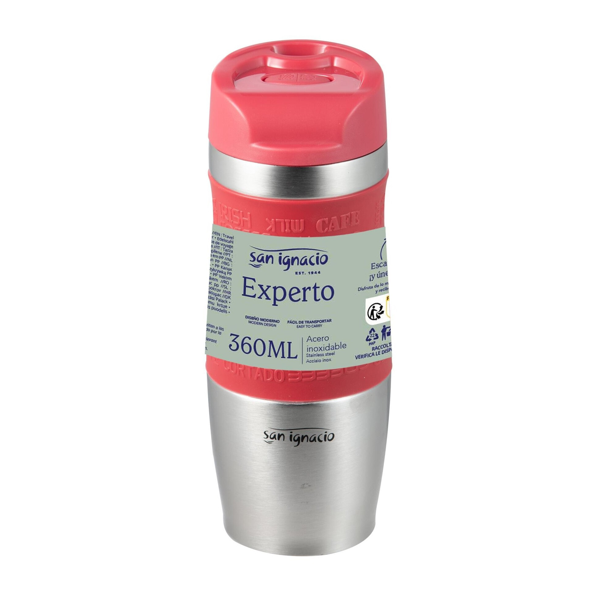 Taza de viaje 360ml acero inoxidable doble pared en color rojo expert san ignacio