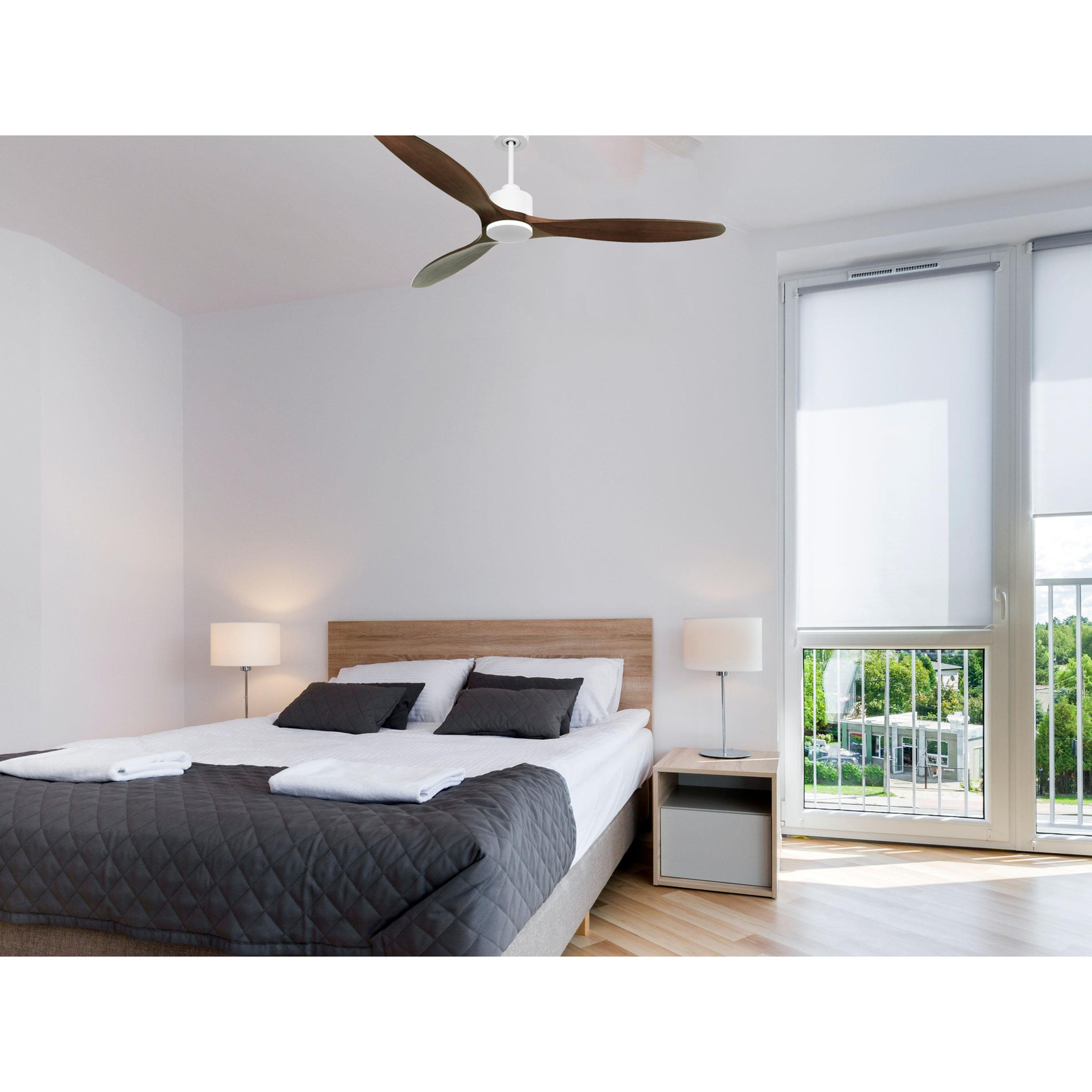 Ventilateur de plafond Réversible  Thermostat Wifi Moteur à courant continu Toits en pente Télécommande Hypersilence Mémoire