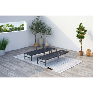 Lot de 2 transats en aluminium gris foncé et noir SITGES