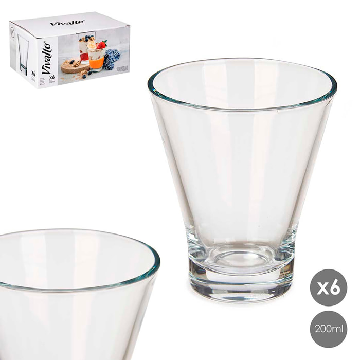 SET 6 VASOS VIDRIO CONICOS CON BASE 200ML