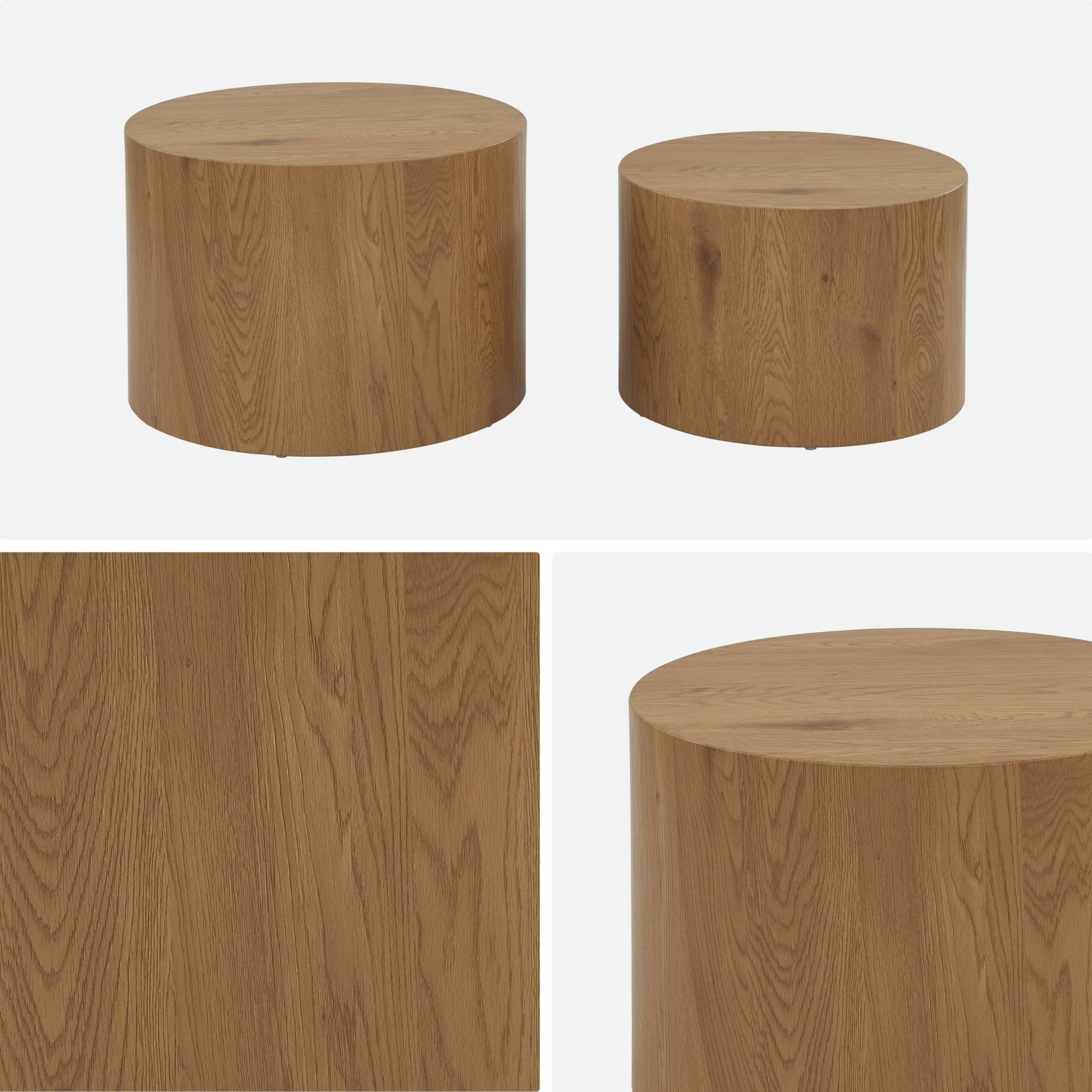 Lot de 2 tables basses rondes effet chêne. Ø58 x H 40cm / Ø50 x H 33cm SYLVA