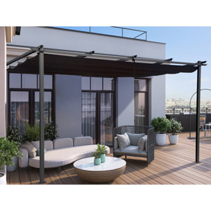Pergola adossée en aluminium avec toit rétractable-  3 x 4 m -  Gris