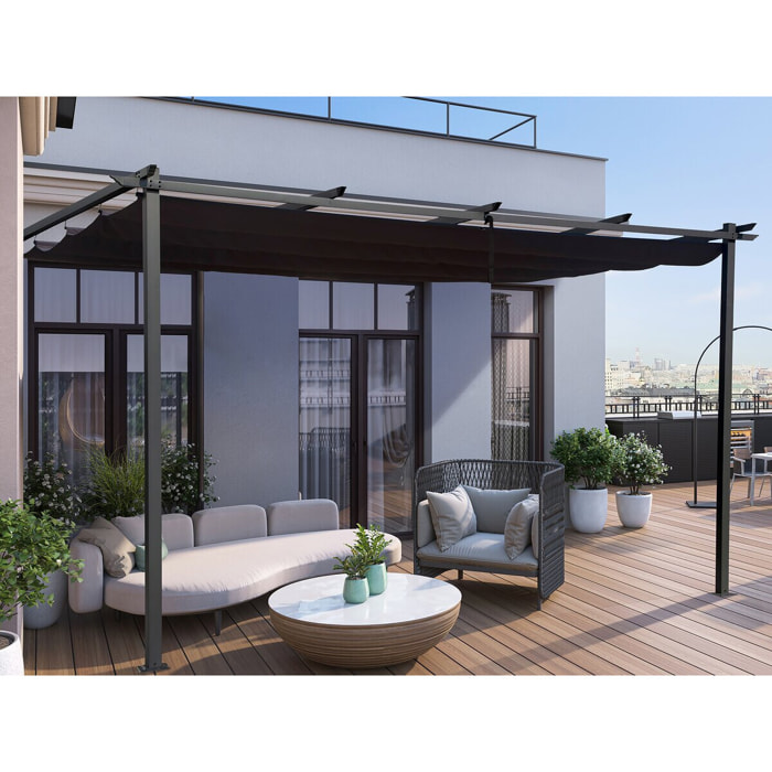 Pergola adossée en aluminium avec toit rétractable-  3 x 4 m -  Gris
