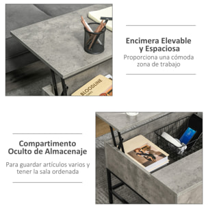Mesa de Centro Elevable Mesa de Centro con Espacio de Almacenaje Oculto Mesa Elevable para Salón Comedor 90x60,5x45,5 cm Gris Cemento