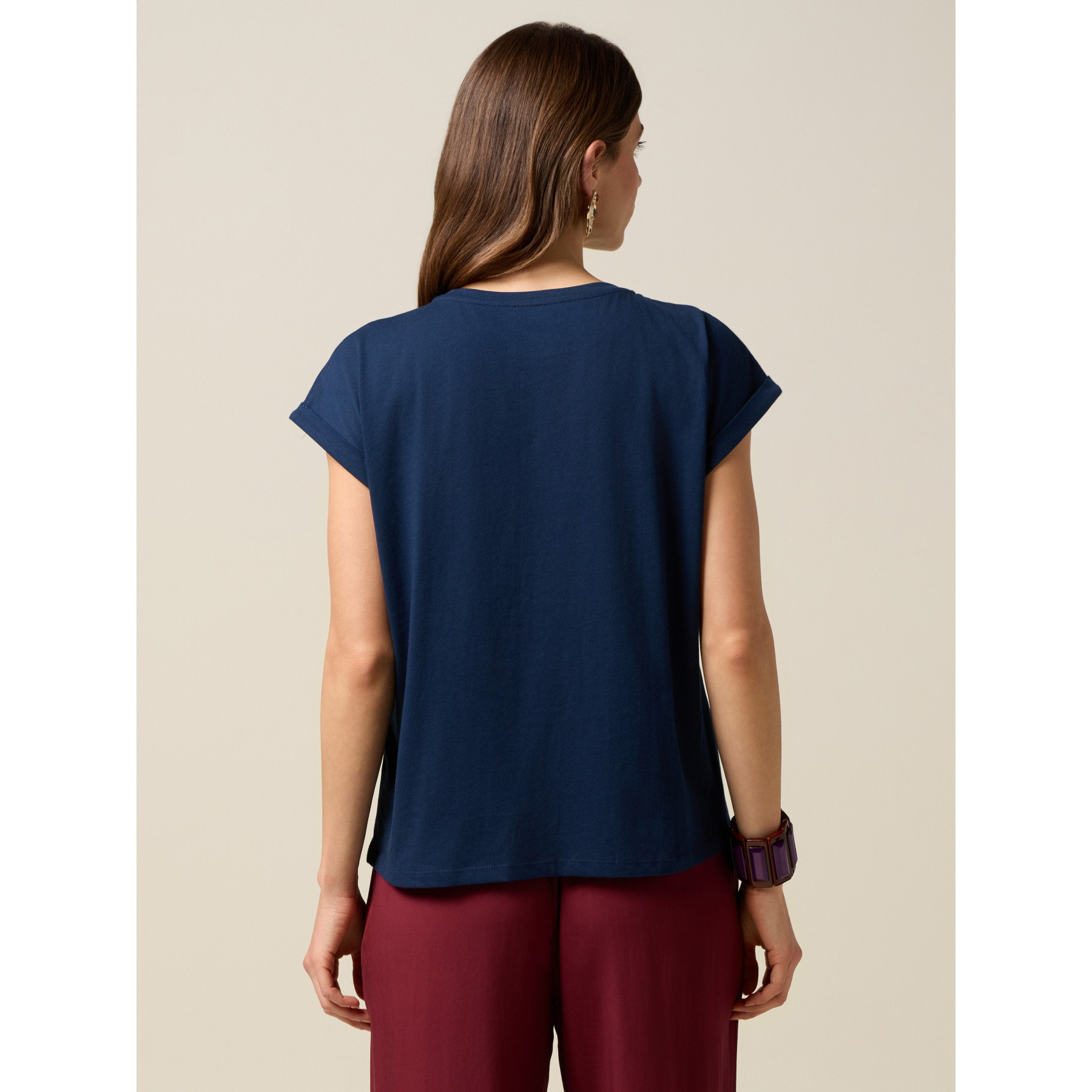 Oltre - T-shirt in jersey con ricamo lettering - Blu