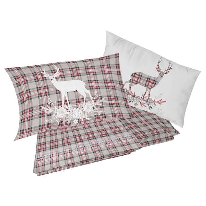 Completo letto in flanella tartan cervo rosso