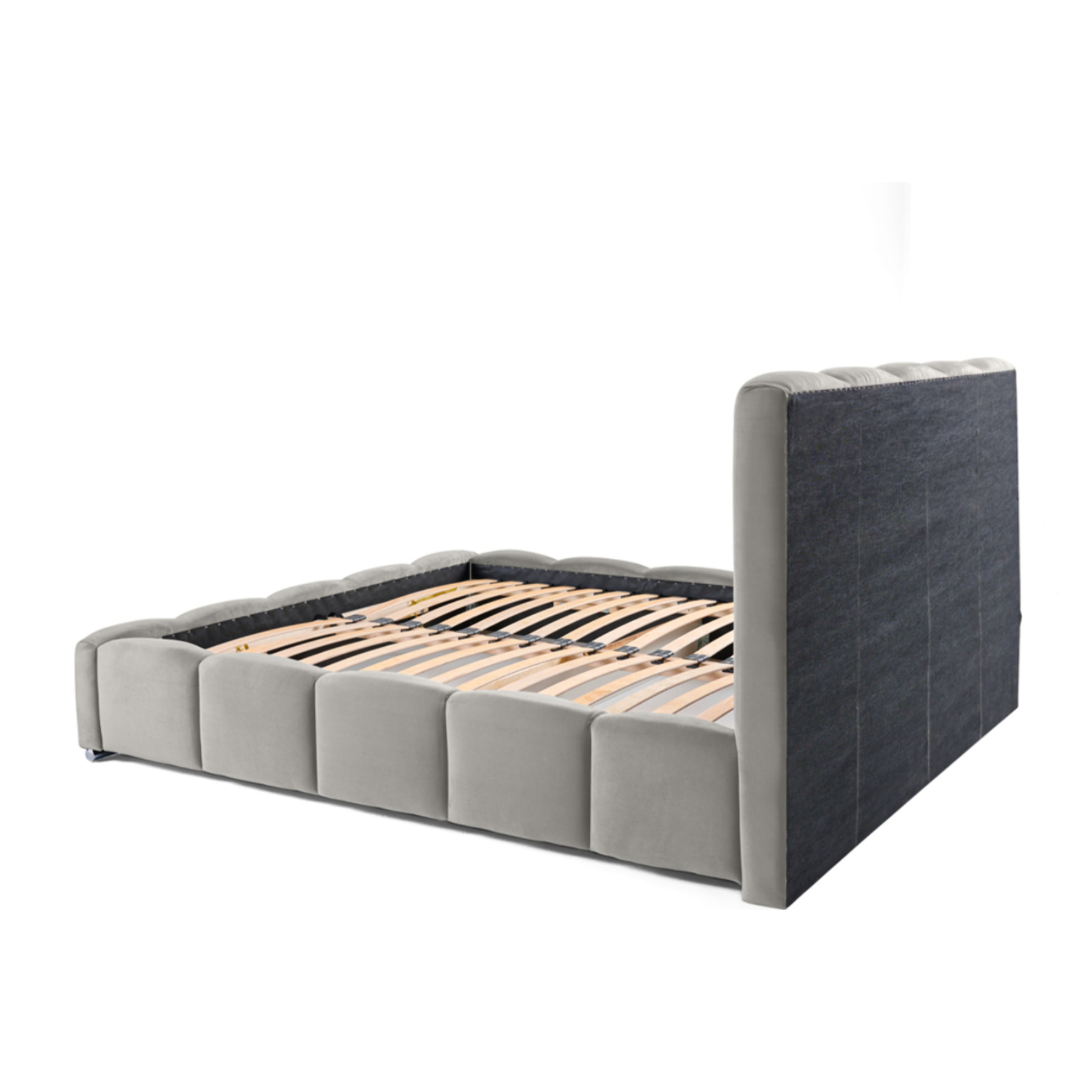 Torreon - lit coffre - 140x200 - sommier inclus - en velours - Gris clair