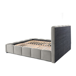 Torreon - lit coffre - 140x200 - sommier inclus - en velours - Gris clair