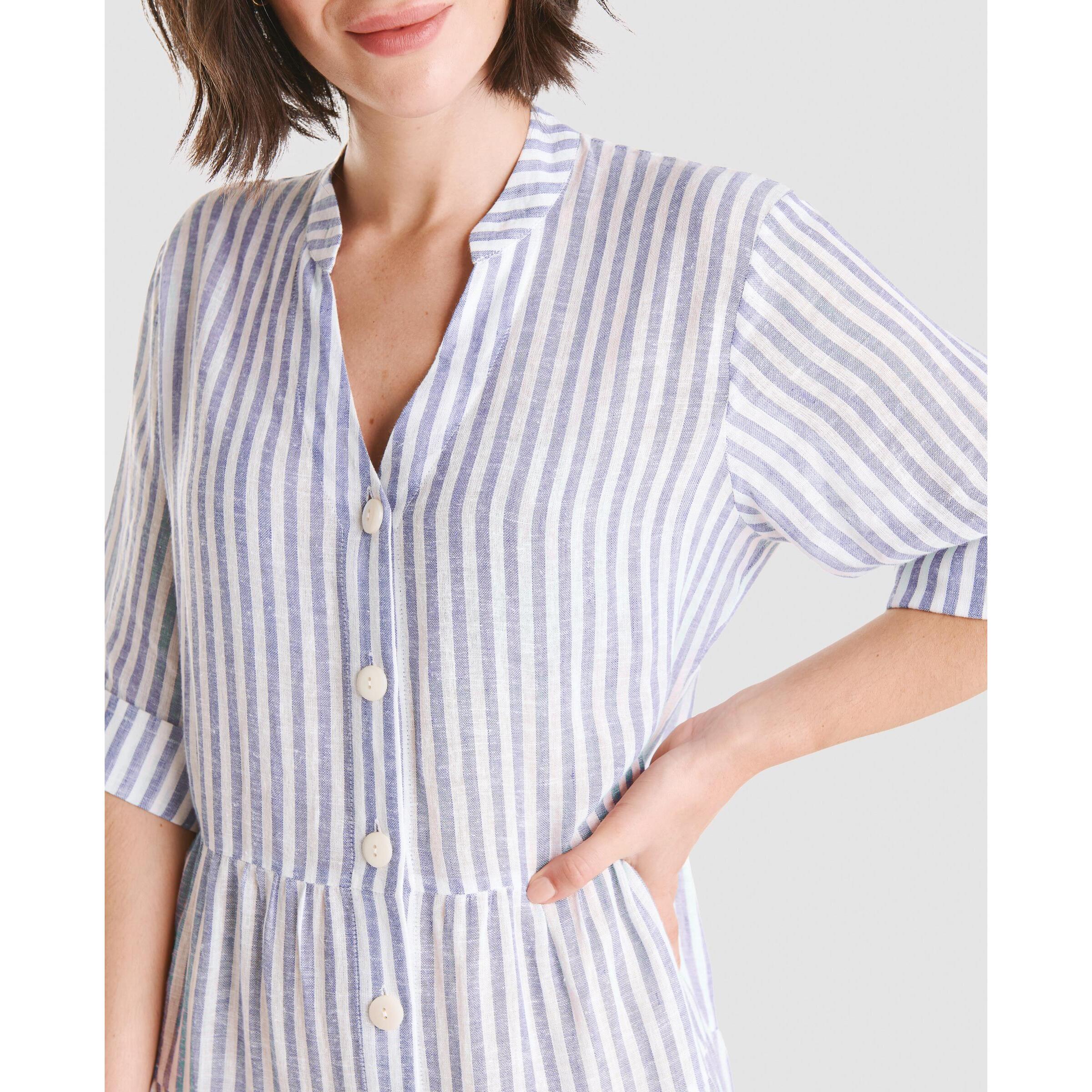 Vestido Rayas Abierto Botones