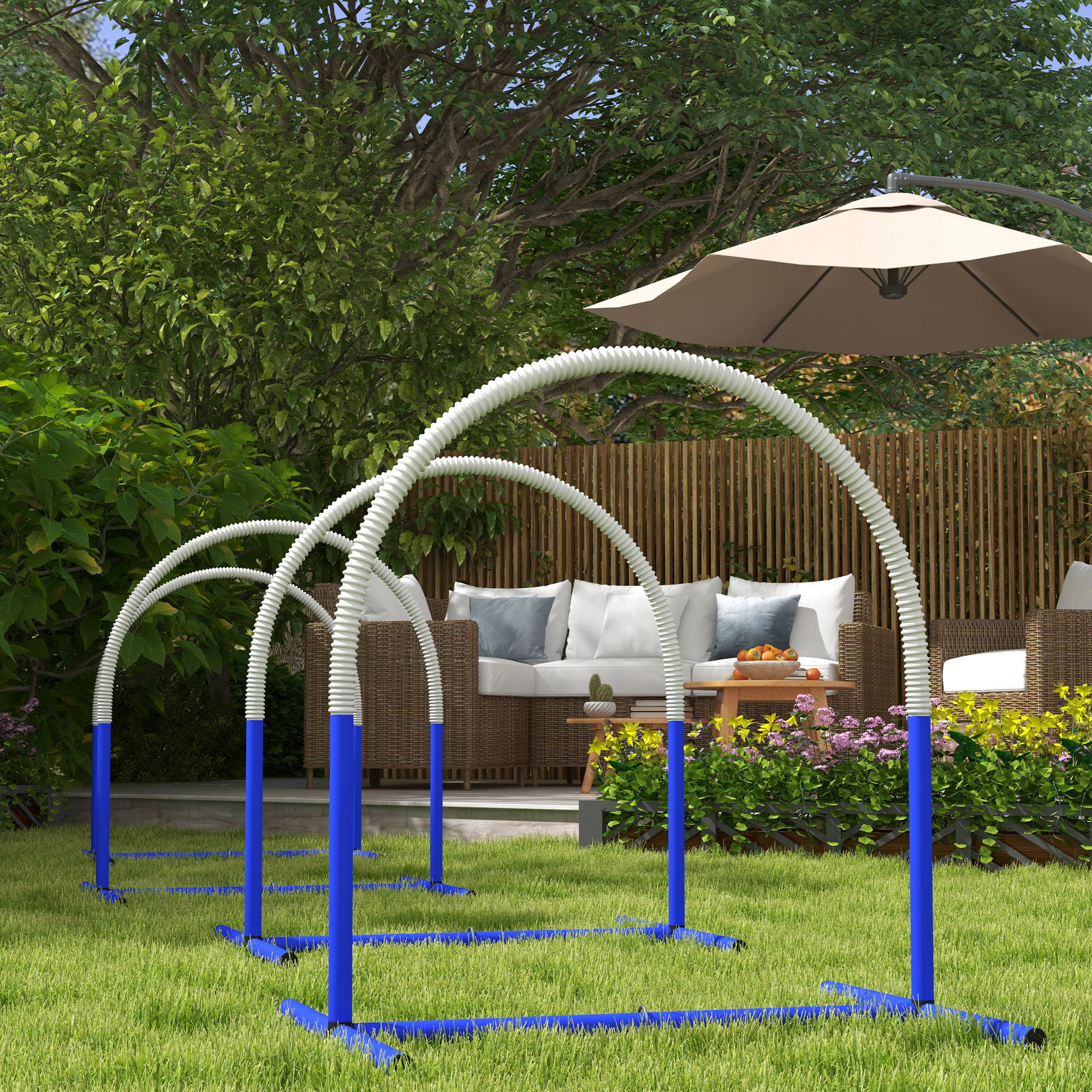 PawHut Set de Entrenamiento de Agilidad para Perros de 4 Piezas Juego de Agilidad para Perros con Bolsa de Transporte para Entrenamiento Suave Blanco y Azul