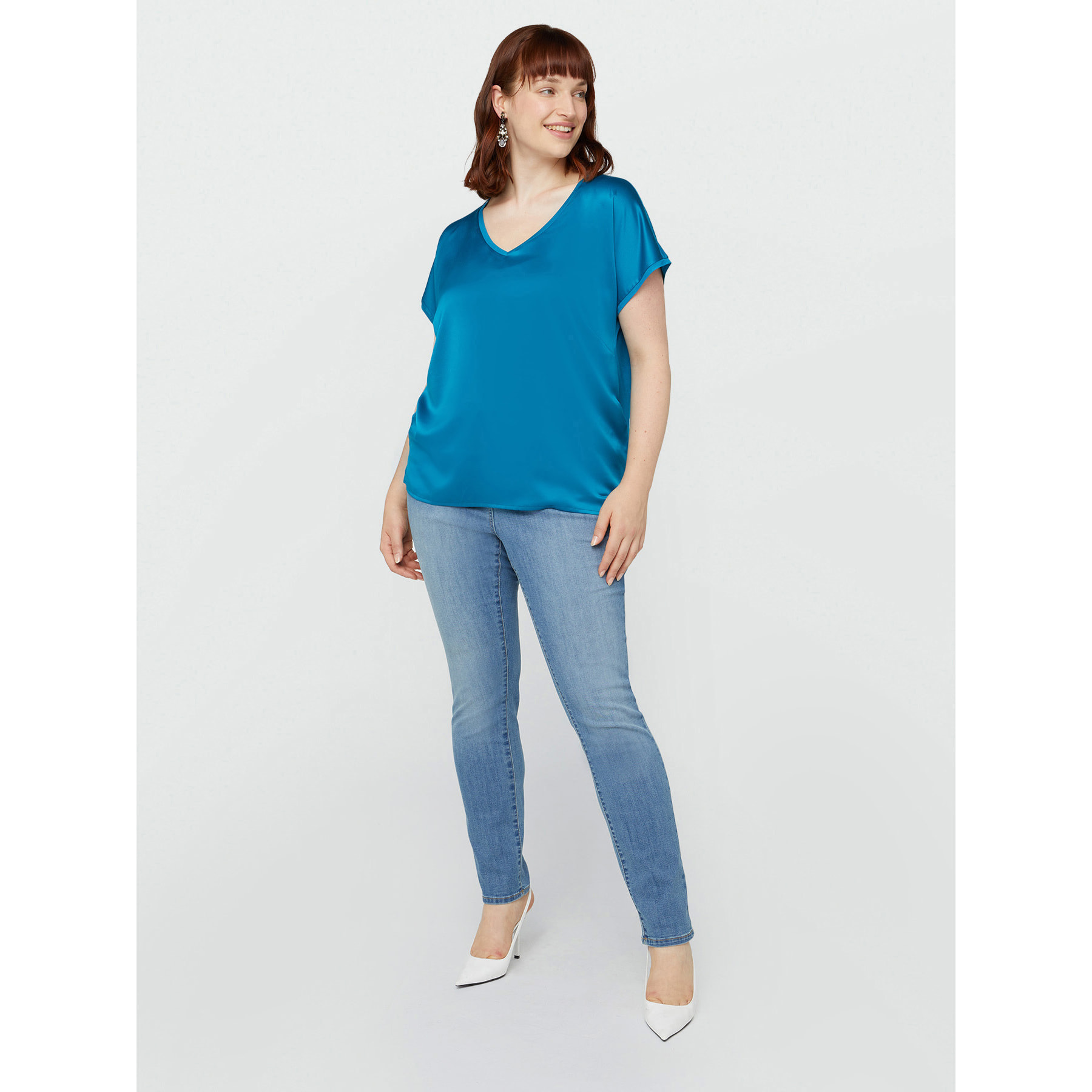 Fiorella Rubino - T-shirt in raso e jersey - Azzurro