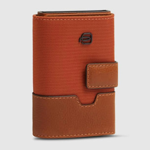 Piquadro Portacarte automatico in pelle e in tessuto riciclato, schermato con protezione RFID