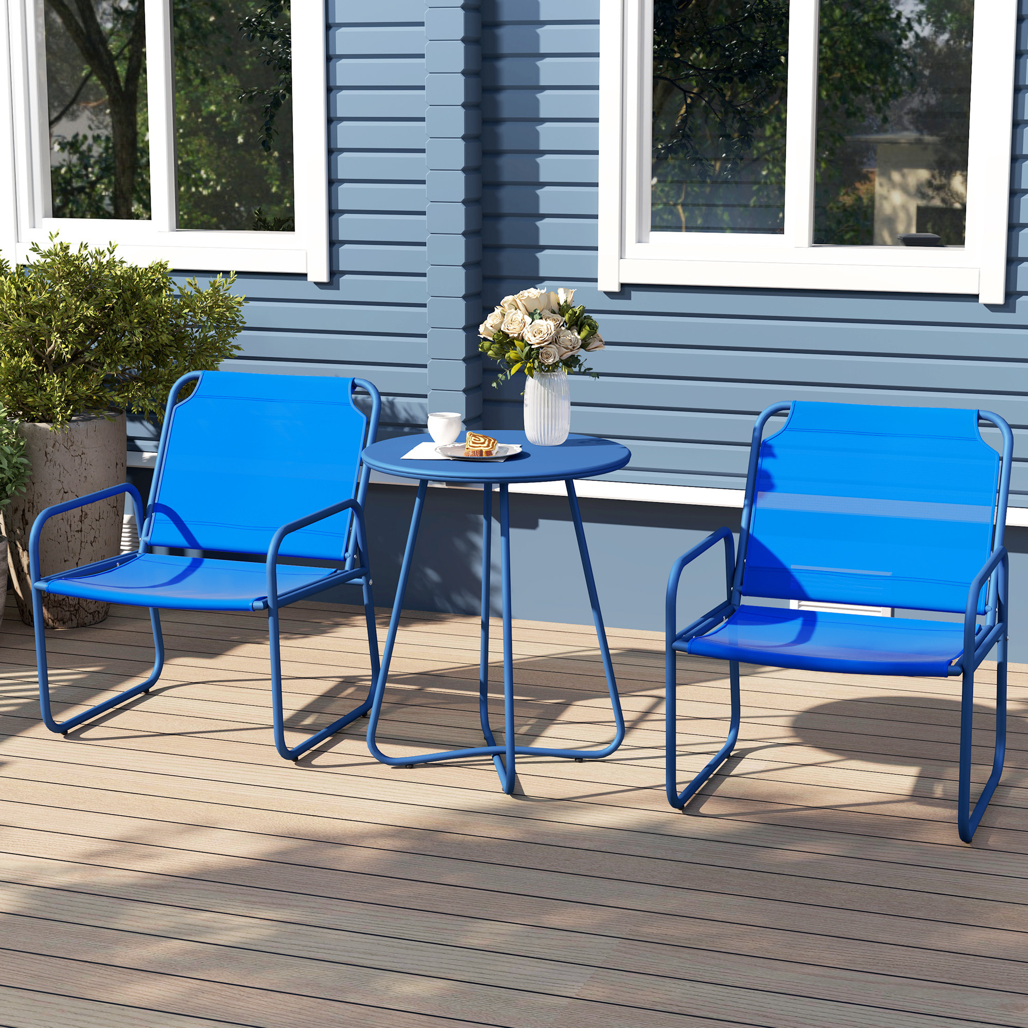 Ensemble salon de jardin 3 pcs 2 fauteuils et table ronde bleu
