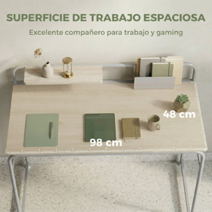 Escritorio, Mesa de Escritorio Moderno con Estante y Estructura de Metal, Fácil Montaje para Oficina en Casa, Dormitorio, Espacios Pequeños, 98x48x88,5 cm, Roble
