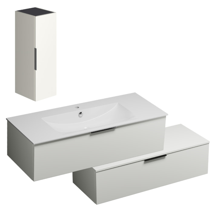 Meuble salle de bain vasque BURGBAD Olena en décaler 120 cm blanc brillant + colonne